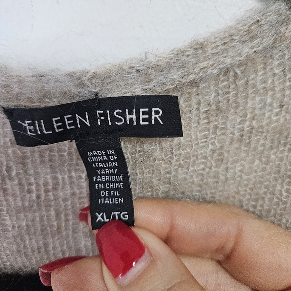 Eileen Fisher Brushed Mohair Alpaca Cardigan XL Open Front Neutral Beige - Picture 3 of 10